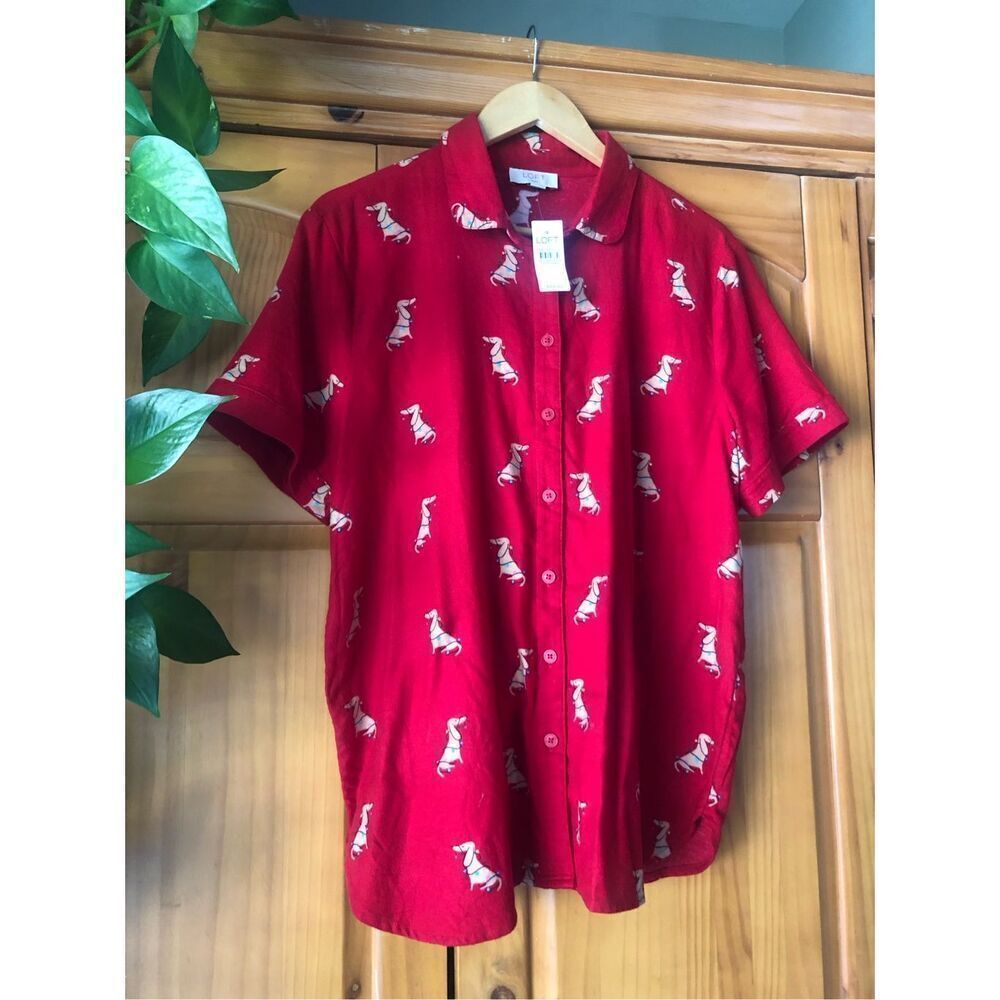 ANN TAYLOR LOFT COZY DOG PAJAMA Shirt NWT  SZ L